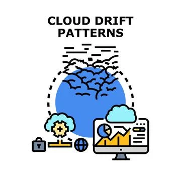 Cloud drift patterns spreading global data management Illustrazione stock