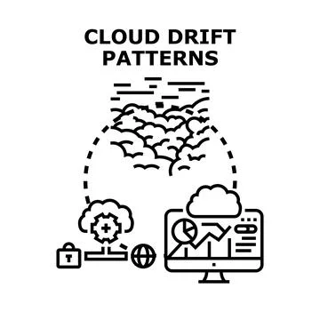 Cloud drift patterns spreading global data management Stock Illustration