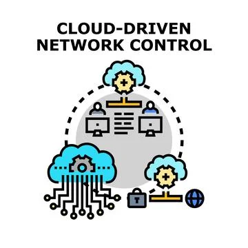 Cloud driven network controlling digital data communication Illustrazione stock