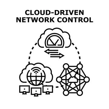 Cloud driven network controlling digital infrastructure connecting devices Stock Illustration