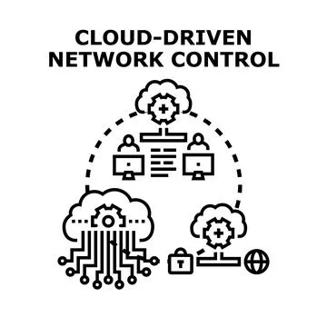 Cloud driven network controlling digital data communication Stock Illustration