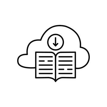 Cloud e-book line icon. Instruction manual download. E-learning technology. O Stock Illustration