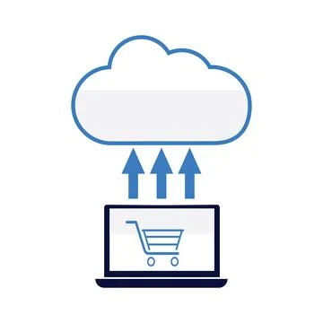 Cloud e-commerce icon with shopping cart and storefront. Stock Illustration