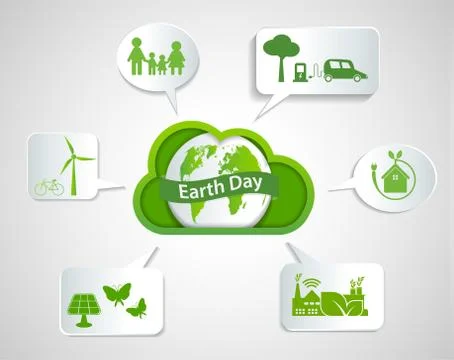 Cloud Ecology earth day concept and environment With Eco-Friendly Ideas,Vecto Stock Illustration
