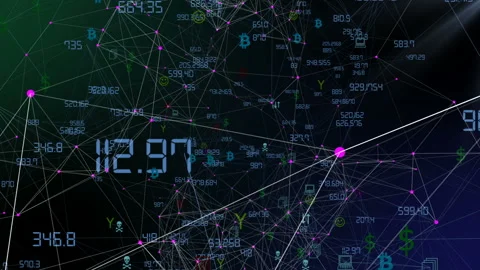 The cloud of economic transactions. Blockchain counts operations.Digital Data Stock Footage 97308393