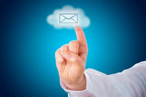 Cloud Email Icon On Blue Ground Activated By Touch Stock Photos