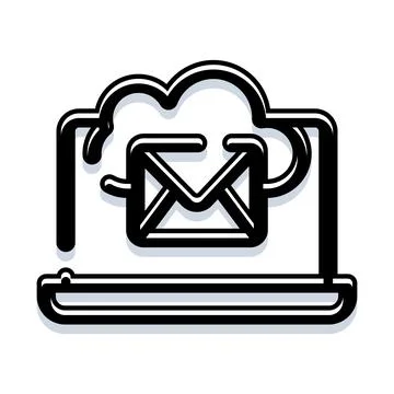 Cloud email icon with laptop outline Illustrazione stock