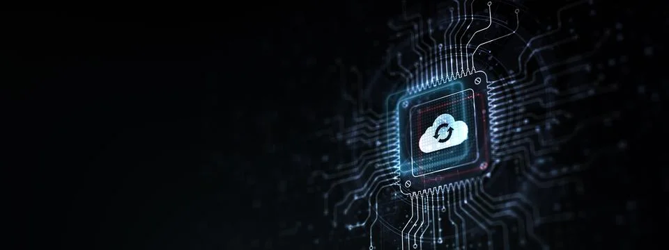 Cloud Enabling Scalable Solutions for Data Storage Illustrated on a Processor Stock Photos