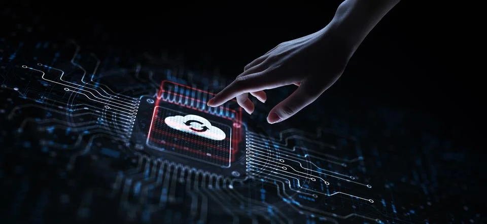 Cloud Enabling Scalable Solutions for Data Storage Illustrated on a Processor Stock Photos