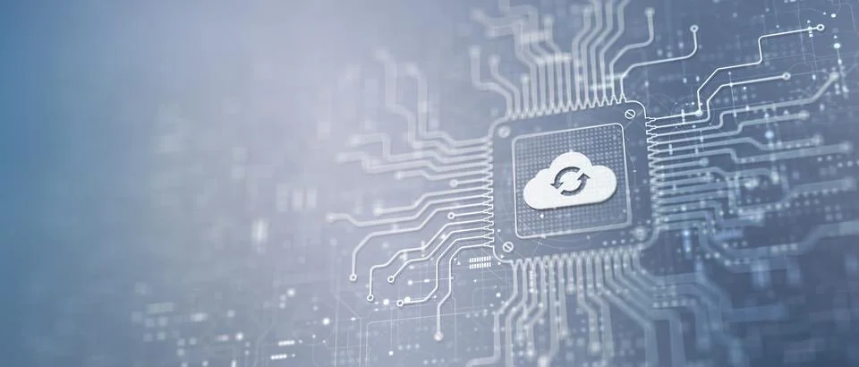 Cloud Enabling Scalable Solutions Illustrated on a Processor. Stock Illustration