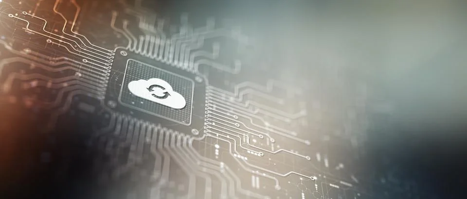 Cloud Enabling Scalable Solutions Illustrated on a Processor. Stock Photos