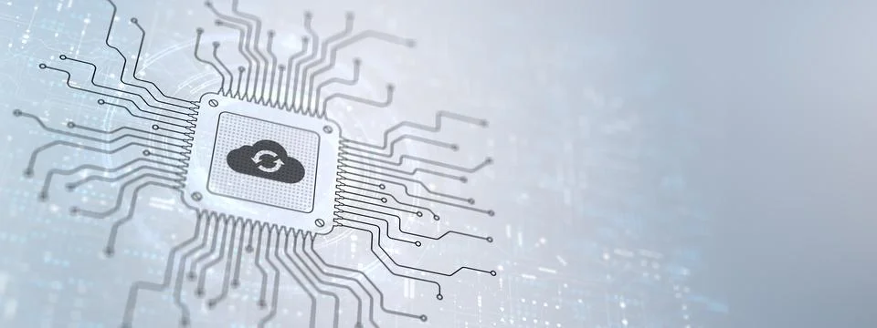 Cloud Enabling Scalable Solutions Illustrated on a Processor. Stock Photos