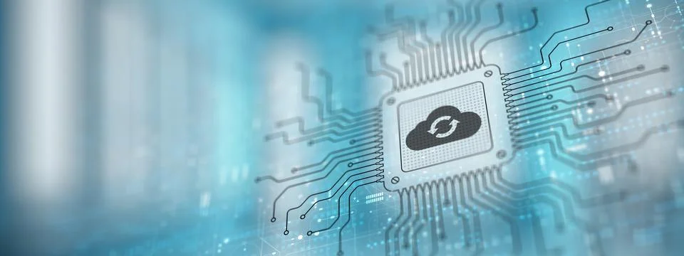 Cloud Enabling Scalable Solutions Illustrated on a Processor. Stock Photos