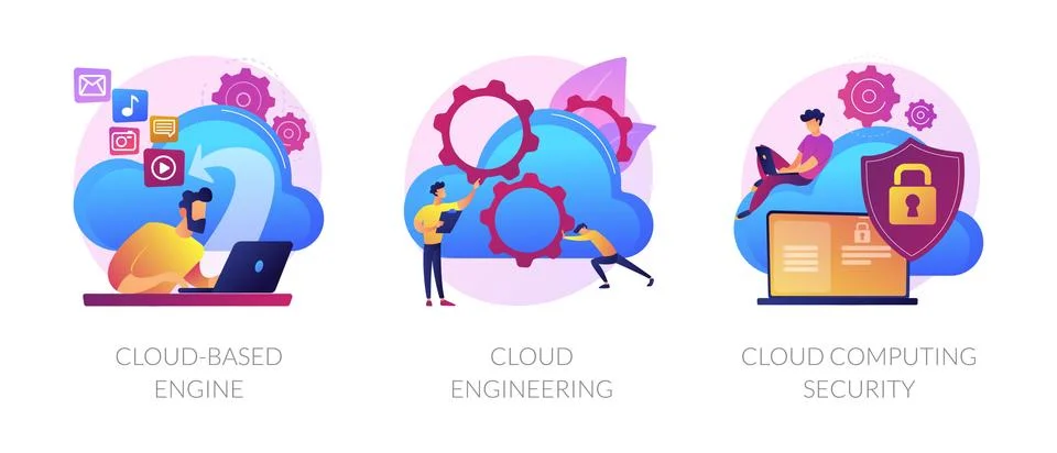 Cloud engineering services vector concept metaphors. Illustrazione stock