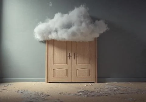 Cloud entered through an closed door. Stock Illustration