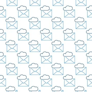 Cloud with Envelope vector Online Email line seamless pattern 스톡 일러스트