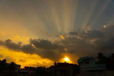 Cloud the evening sky at sunset beautiful wave lights Fotos Stock