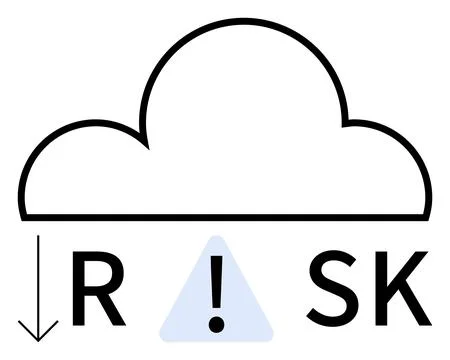 Cloud with exclamation triangle warning between letters R and SK with downwar Stock Illustration