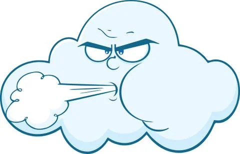 Cloud With Face Blowing Wind Cartoon Character Stock Illustration