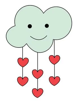 A cloud face smiling and raining down colorful hearts Stock Illustration