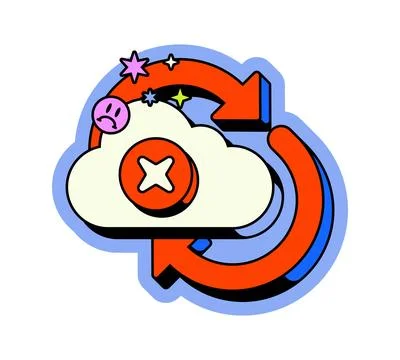 Cloud failed synchronization neo brutalism pop-up UI overlay Illustrazione stock