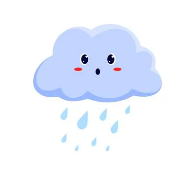 Cloud with falling rain drops, cartoon character Stock Illustration