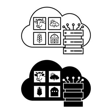 Cloud Farm Data Storage Icons. Line and Glyph Vector Illustrations. Storing.. Stock Illustration