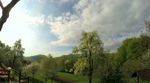 Cloud, field of spring grass and mountain Stock Footage 49929826