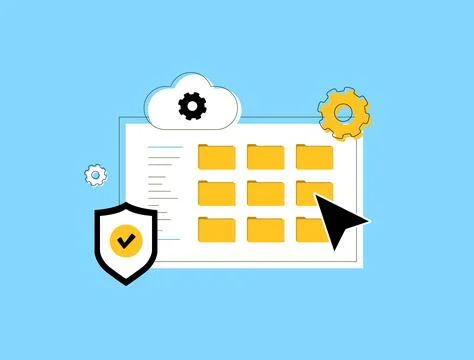 Cloud file management - secure cloud storage, online data organization, folder Illustrazione stock