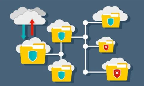 Cloud file protect concept background, flat style Stock Illustration