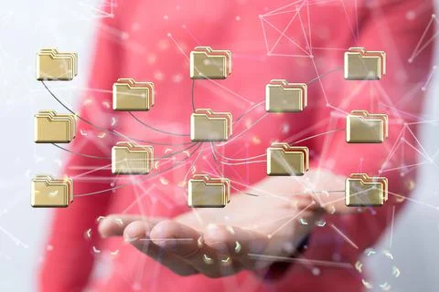 Cloud files network over a person's hand. New technologies concept Foto stock