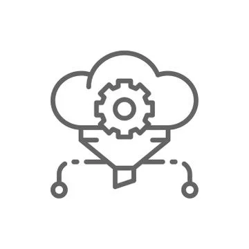 Cloud filter, big data, service database line icon. Illustrazione stock