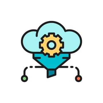 Cloud filter, big data, service database flat color line icon. Stock Illustration