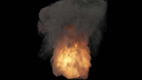 A cloud of fire and smoke from the explosion appears on a black background Stock Footage 171646106