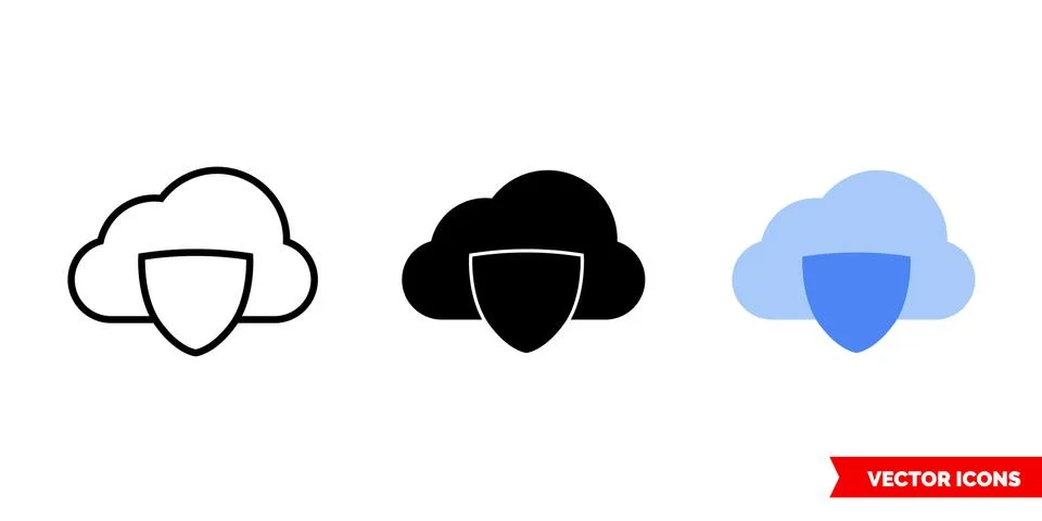 Cloud firewall icon of 3 types color, black and white, outline. Isolated vect Stock Illustration