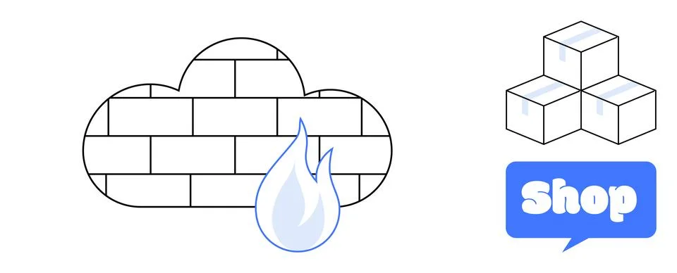 Cloud Firewall Protection with E-commerce and Storage Concepts Stock Illustration