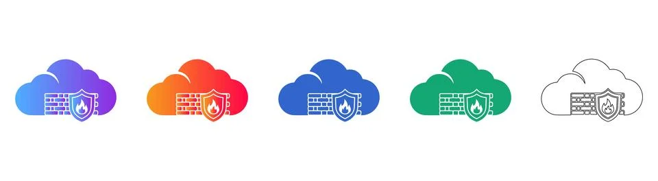 Cloud Firewall Security Icons Set Stock Illustration