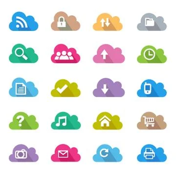 Cloud flat color icon set Stock Illustration