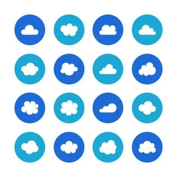 Cloud flat glyph icons. Clouds symbols for data storage, weather forecast. Signs Stock Illustration
