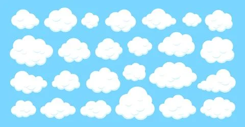 Cloud flat set weather icon cartoon cumulus sign Stock Illustration
