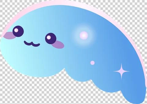 Cloud is floating kawaii face blue gradient pink outline orb dot sparkles on Stock Illustration
