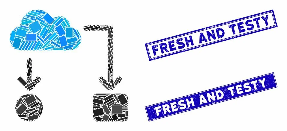 Cloud Flow Chart Mosaic and Grunge Rectangle Fresh and Testy Stamps Stock Illustration