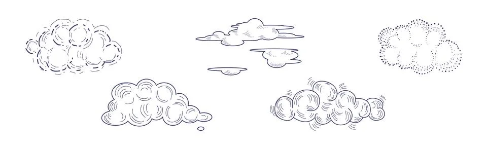 Cloud Fluffy Element Hand Drawn with Pen Vector Set Stock Illustration