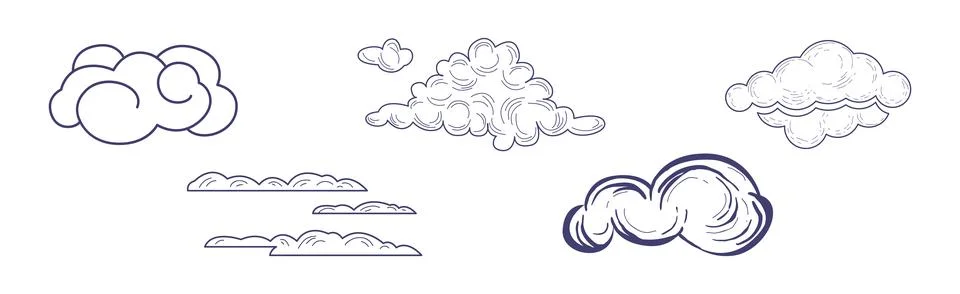 Cloud Fluffy Element Hand Drawn with Pen Vector Set Stock Illustration