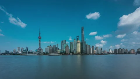 Cloud flying fast over shanghai city in a cloudy day Stock Footage