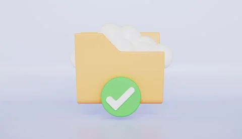 Cloud in Folder with Checkmark, Data Center, Cloud Storage, Computer File Stock Illustration
