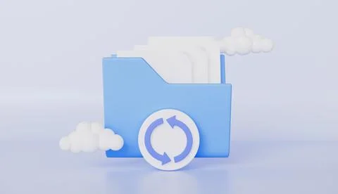 Cloud in Folder with File Sync Icon, Computer File Folder with Synchronization 스톡 일러스트