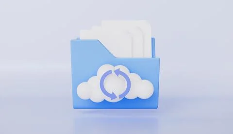 Cloud in Folder with File Sync Icon, Data Center, Computer File Folder Stock Illustration