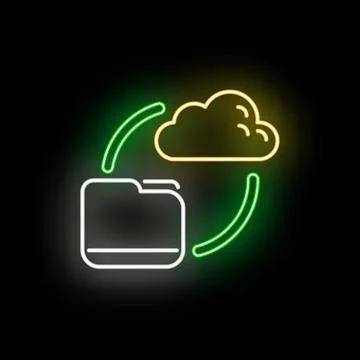 Cloud folder synchronization with neon glowing icon Ilustración de archivo
