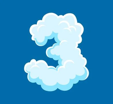 Cloud font and fluffy cartoon number 3 typeface Stock Illustration